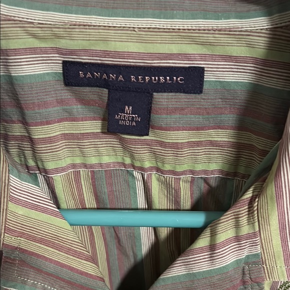 Banana Republic Olive and Brown Striped Summer Resort Men's Shirt - Picture 2 of 5